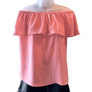 Michael Michael Kors Top Peach Off Shoulder Blouse Ruffle Elastic Neck Size M